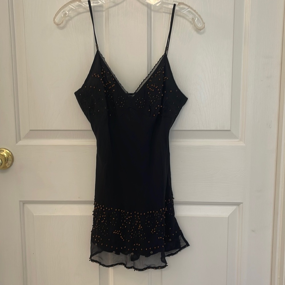 Harold’s Black Silk Babydoll top with beading